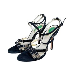 Etro black suede leather embellished strappy high heel sandals Sz 38